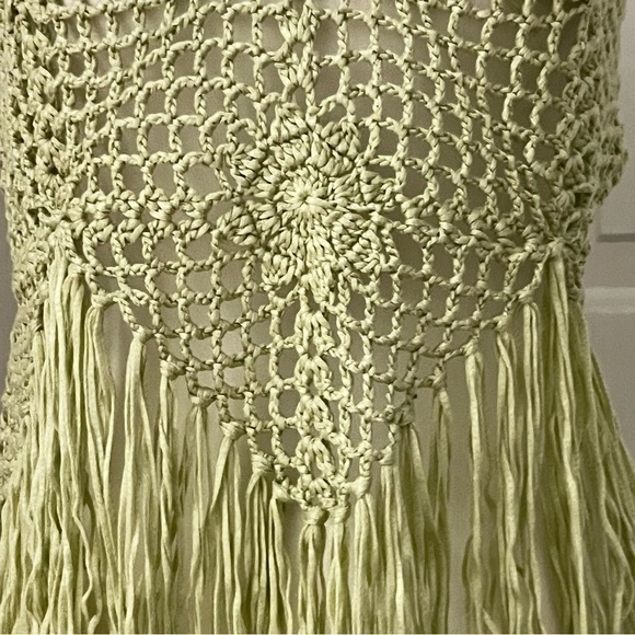 Y2K 34”‎ Bust Green Granny Crochet Fringe Strappy Crop Top Boho Festival Hippie - Picture 7 of 11
